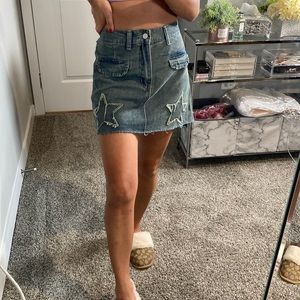Star denim mini skirt